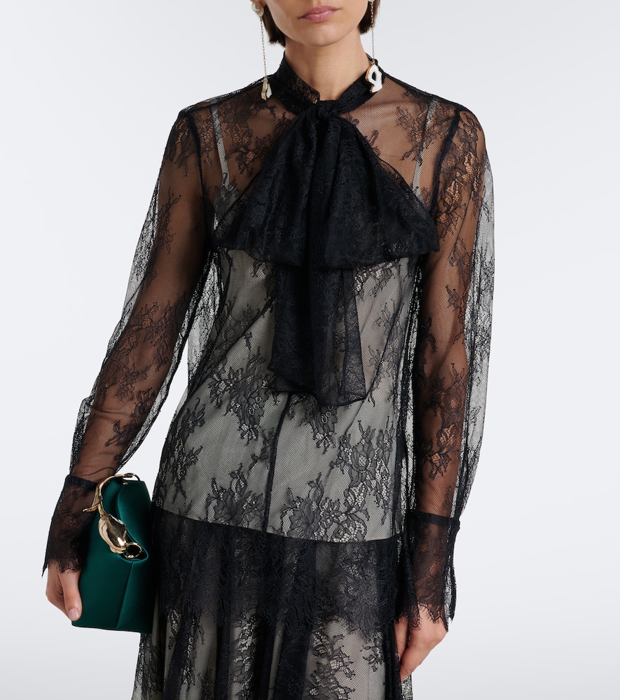Bow-Detail Floral Lace Blouse