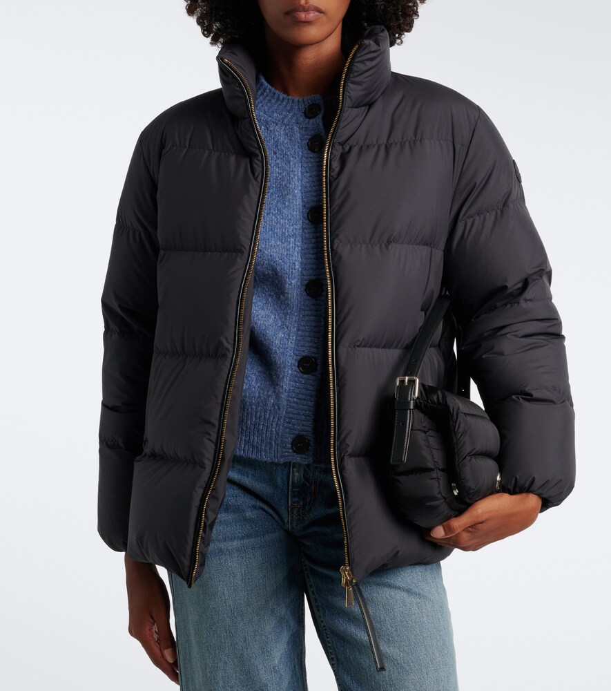 Leather-Trimmed Down Jacket