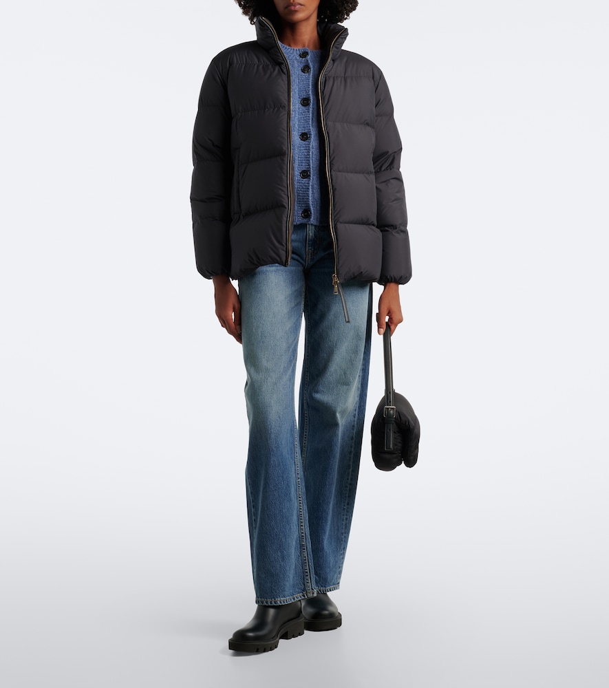 Leather-Trimmed Down Jacket