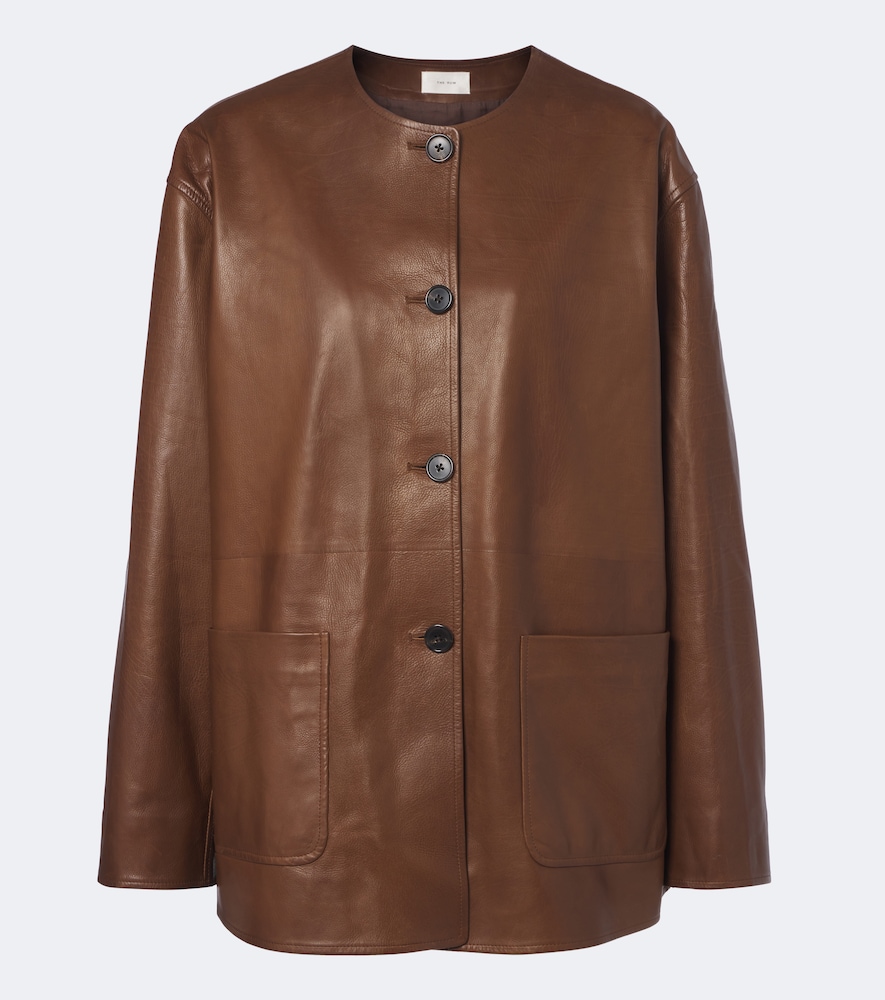 The Row Quintus Leather Jacket In Brown
