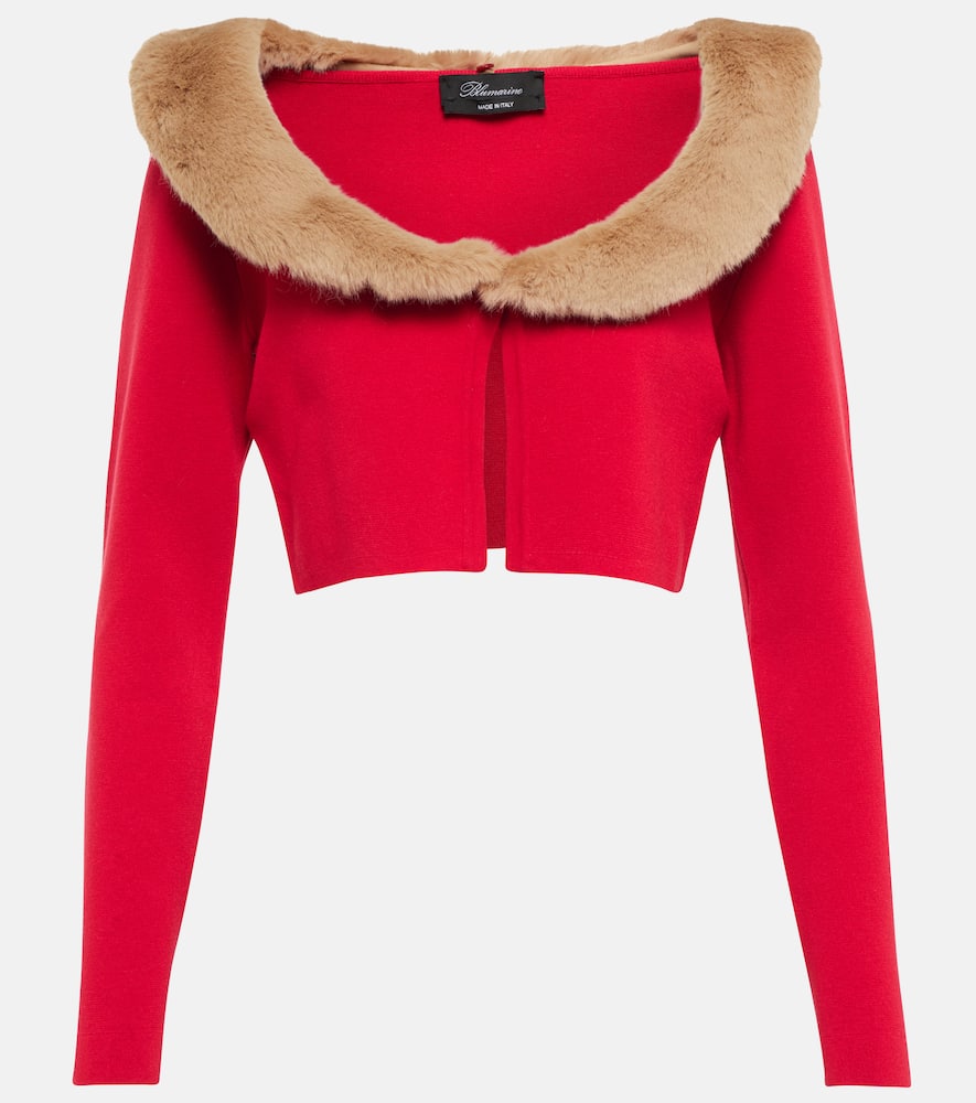 Blumarine Faux fur-trimmed jersey cardigan