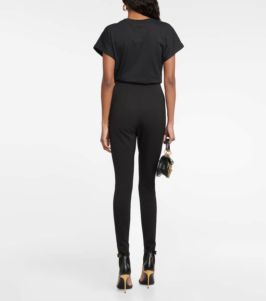 Shop Balmain Stirrup Cotton-blend Leggings In Noir