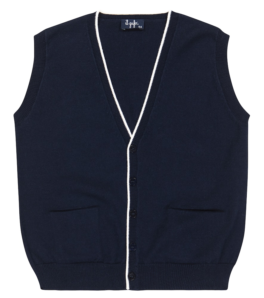 Il Gufo Cotton Sweater Vest In Blue/milk