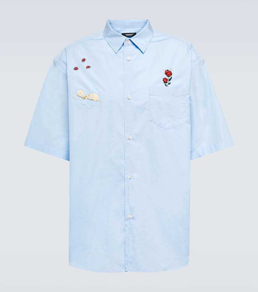 Shop Undercover Embroidered Cotton Poplin Shirt In Light Blue