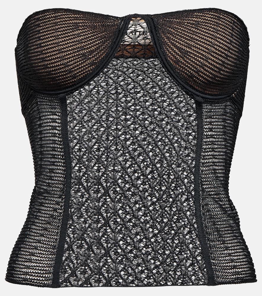 Shop Khaite Lori Lace-knit Bustier In Black