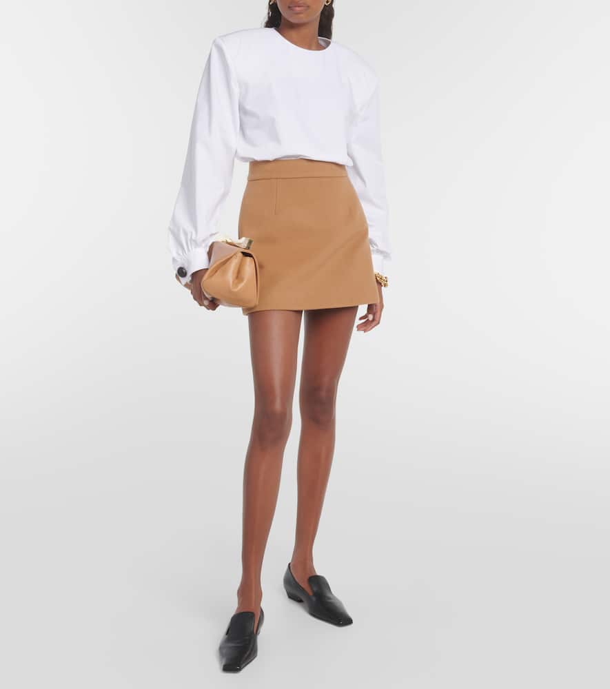 Shop Tod's Wool Miniskirt In Beige