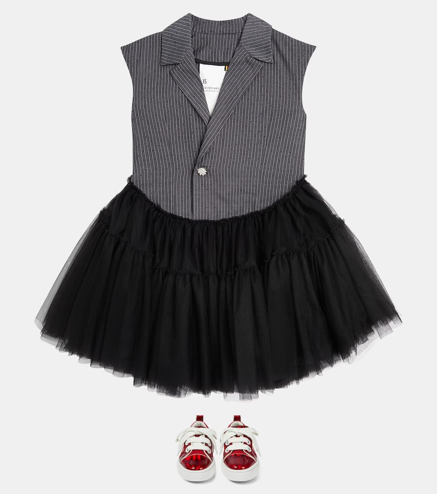Caroline Bosmans Embellished Pinstripe Tulle Dress In Grey