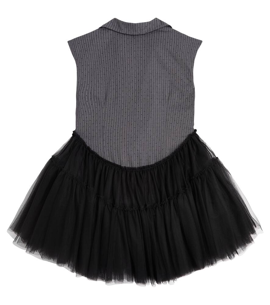 Caroline Bosmans Embellished Pinstripe Tulle Dress In Grey