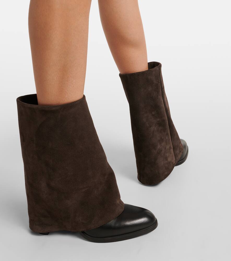 See By Chloé Melia Mixed Leather Fold-over Collar Mid Boots In Black