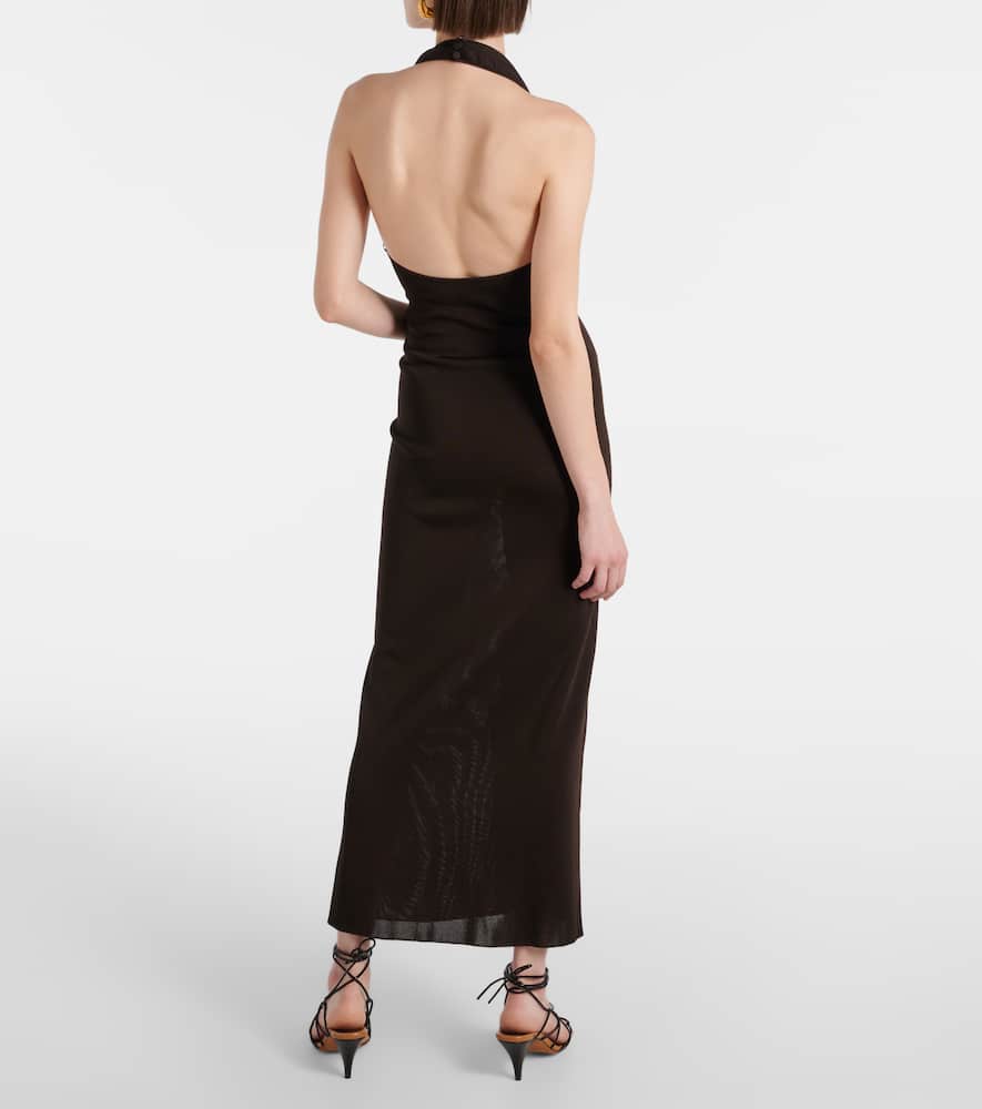 Khaite Coraline Knit Halter Maxi Dress In Brown