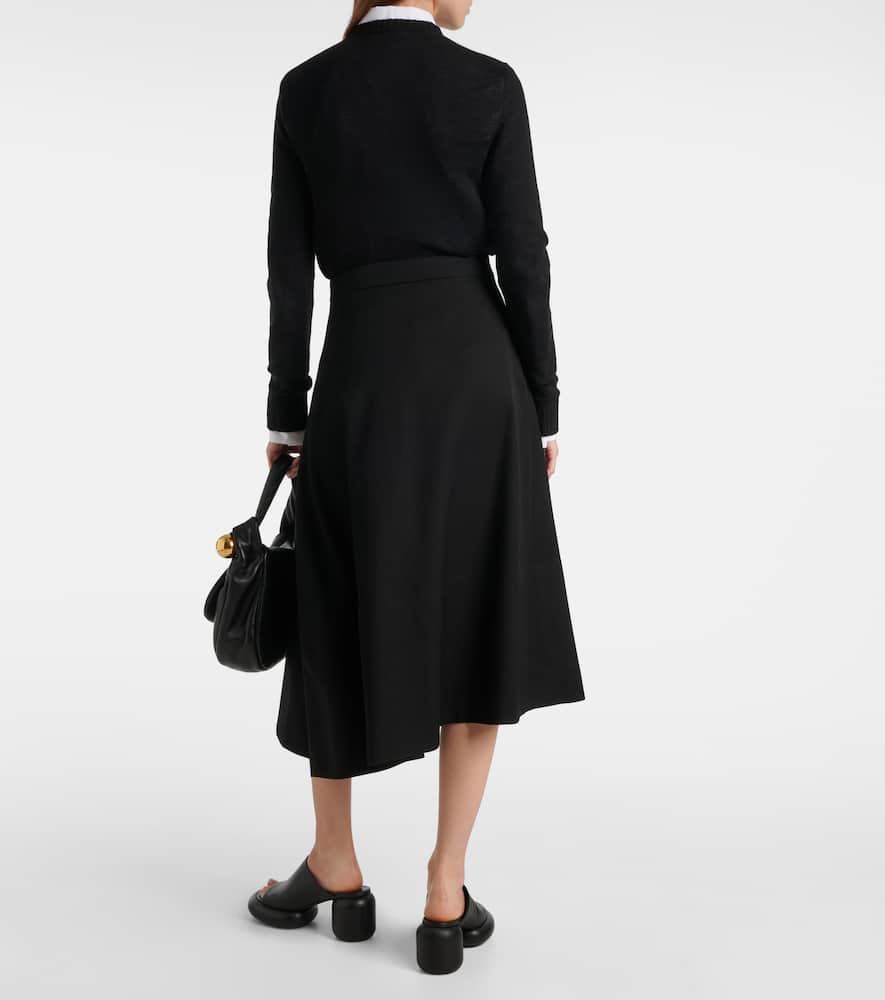 Jil Sander Asymmetric Virgin Wool Midi Skirt In Black