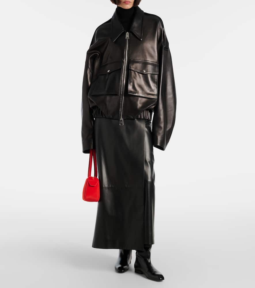 Khaite Owey Oversized Leather Jacket In Black