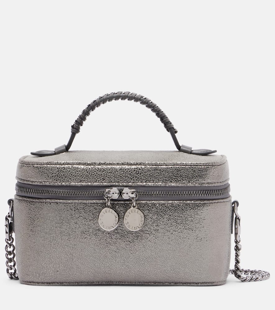 Stella Mccartney Metallic Top Handle Chain Strap Clutch Bag In Gray