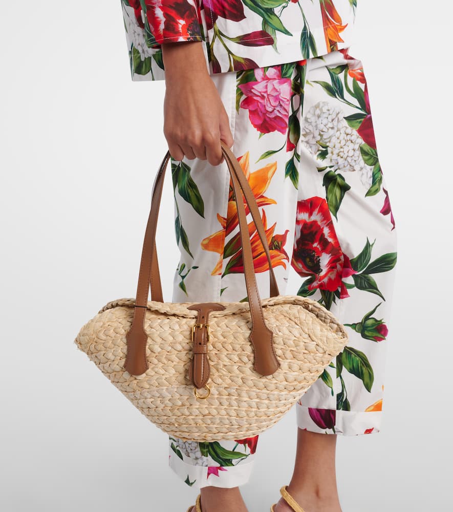 Dolce & Gabbana Capri Small Raffia Basket Bag In Sand