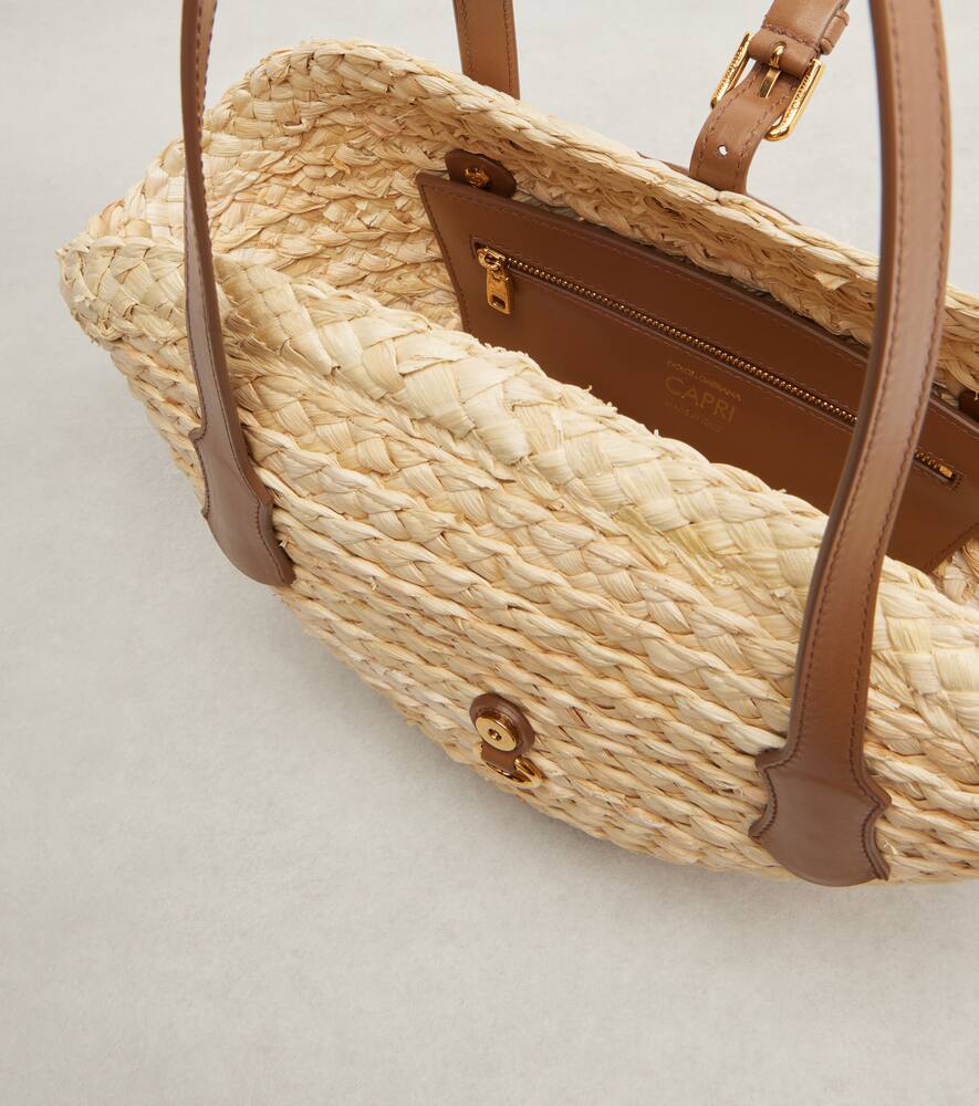 Dolce & Gabbana Capri Small Raffia Basket Bag In Sand