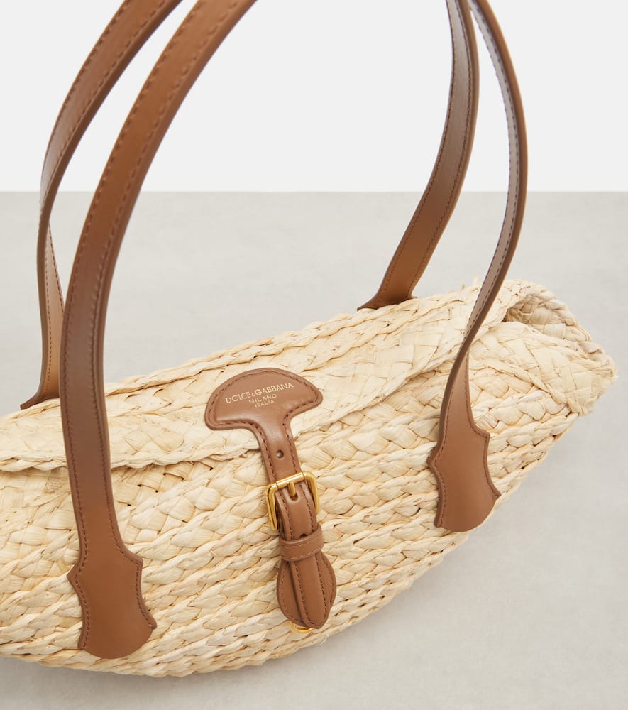 Dolce & Gabbana Capri Small Raffia Basket Bag In Sand