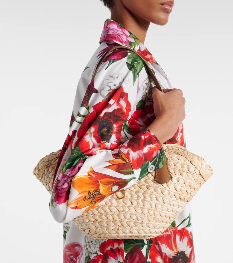 Dolce & Gabbana Capri Small Raffia Basket Bag In Sand