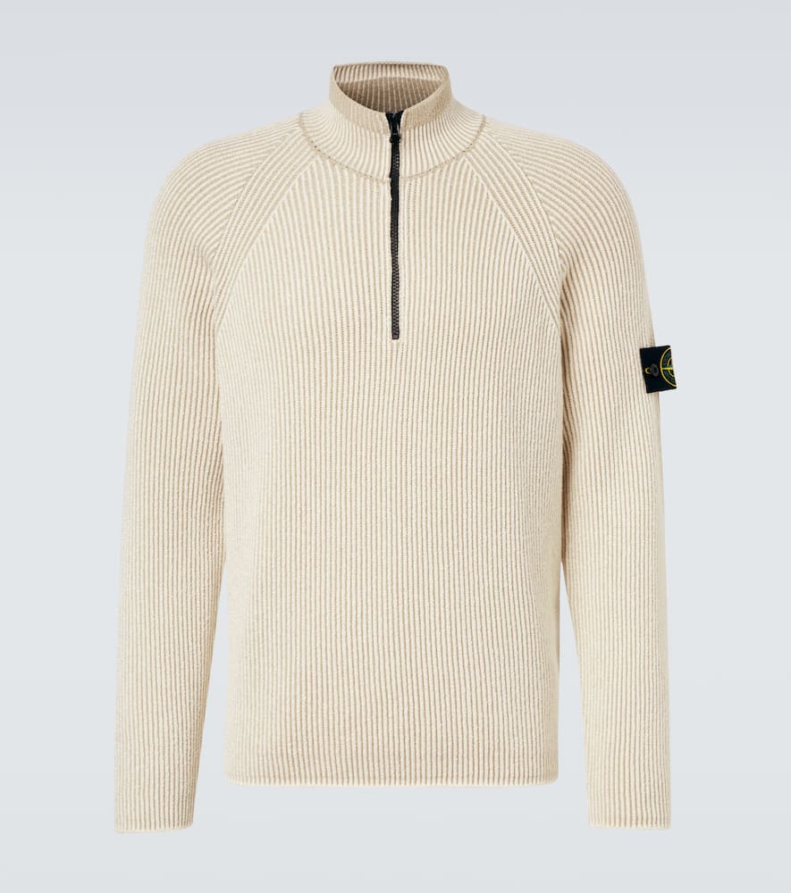 Stone Island Compass Wool And Cotton-blend Sweater In Neutral