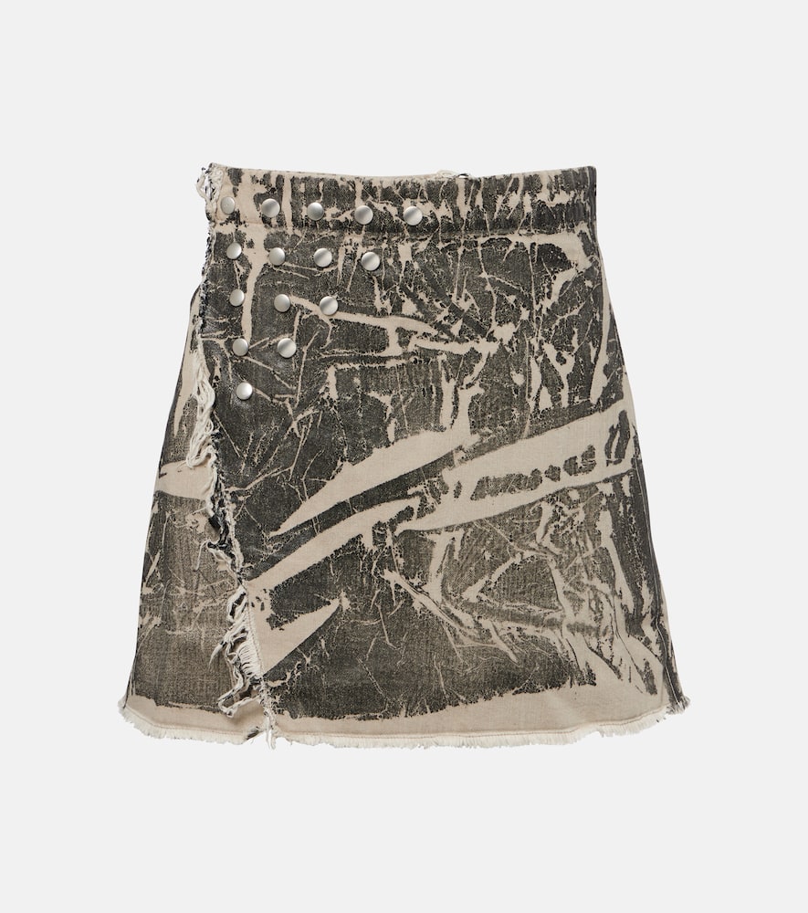 Rick Owens Sisysnap Distressed Denim Miniskirt In Gray