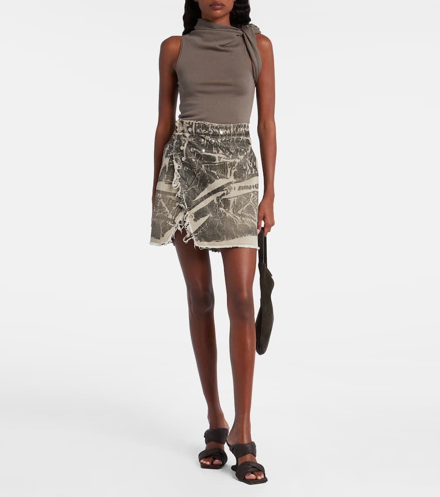 Rick Owens Sisysnap Distressed Denim Miniskirt In Gray