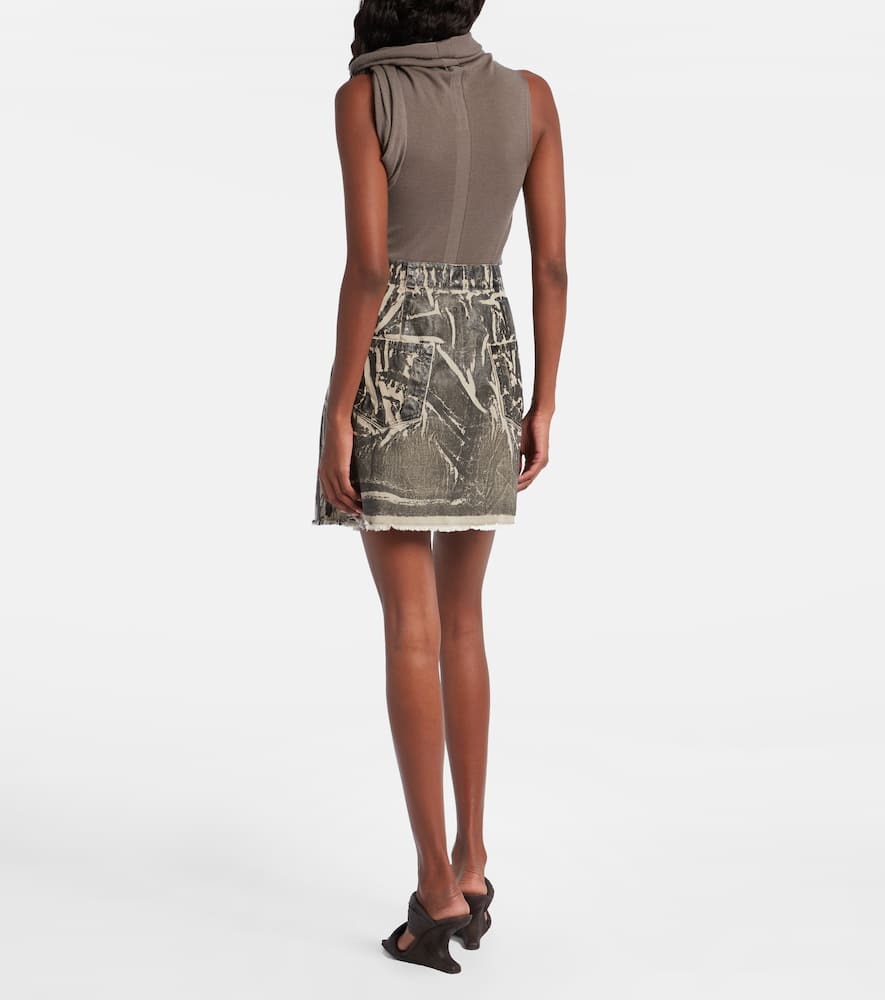 Rick Owens Sisysnap Distressed Denim Miniskirt In Gray