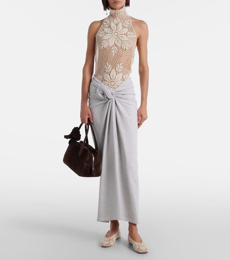 Magda Butrym Floral-appliqué Cotton Midi Skirt In Gray