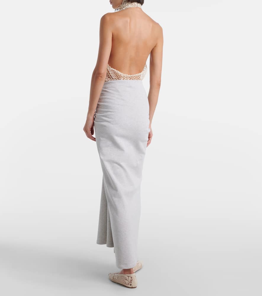 Magda Butrym Floral-appliqué Cotton Midi Skirt In Gray