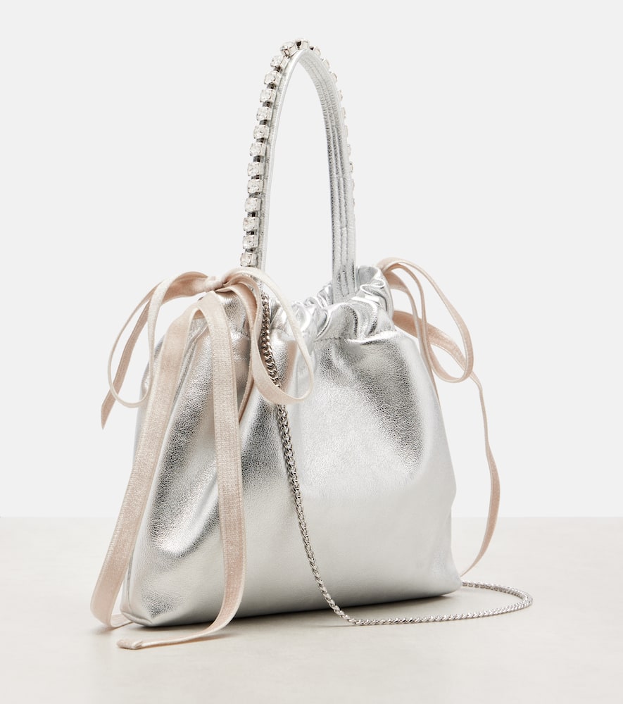 Jimmy Choo Drawstring Mini Embellished Leather Shoulder Bag In Silver