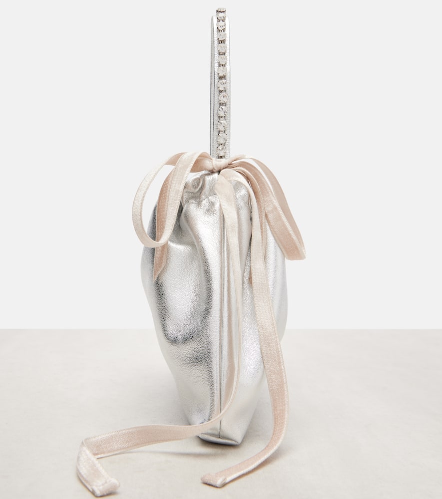 Jimmy Choo Drawstring Mini Embellished Leather Shoulder Bag In Silver