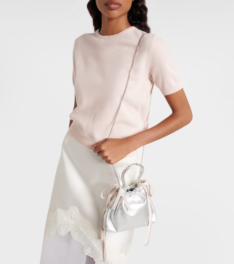 Jimmy Choo Drawstring Mini Embellished Leather Shoulder Bag In Silver