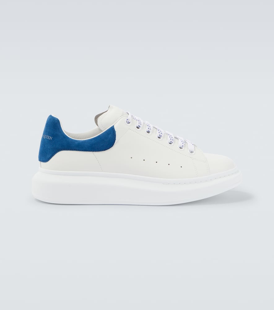 Alexander Mcqueen Men White Leather Sneakers With Blue Suede Heel In White