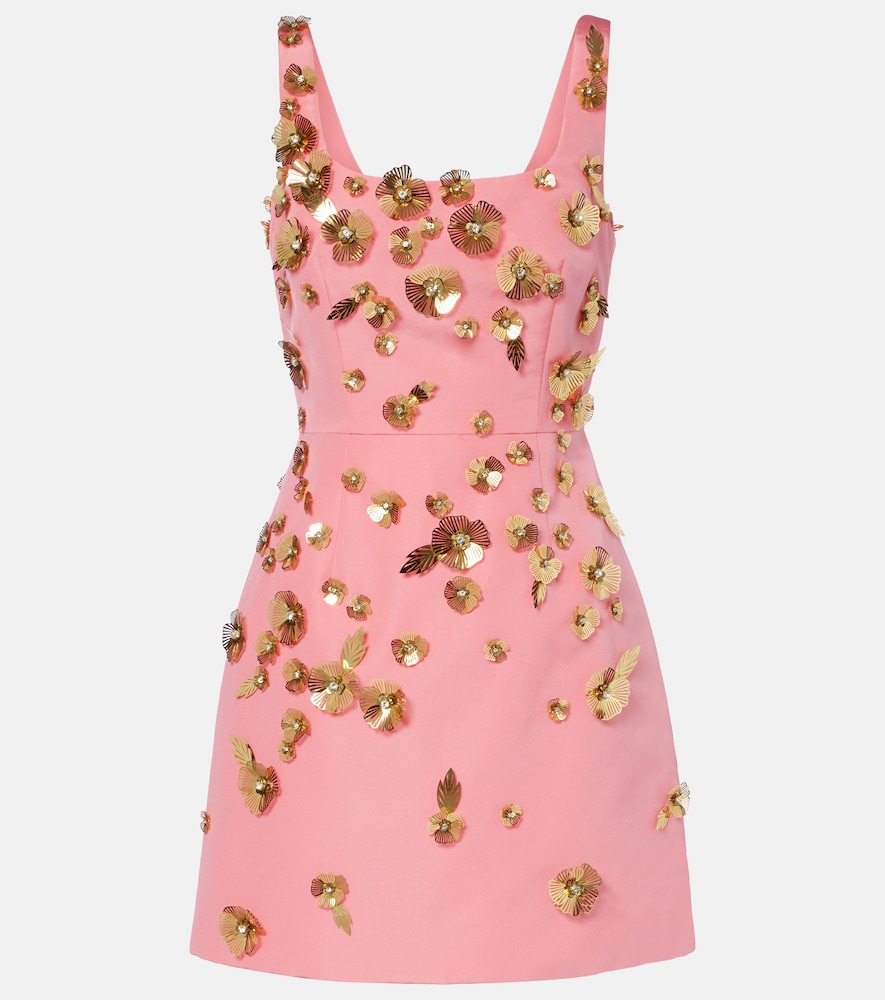 Carolina Herrera Floral-appliqué silk faille minidress
