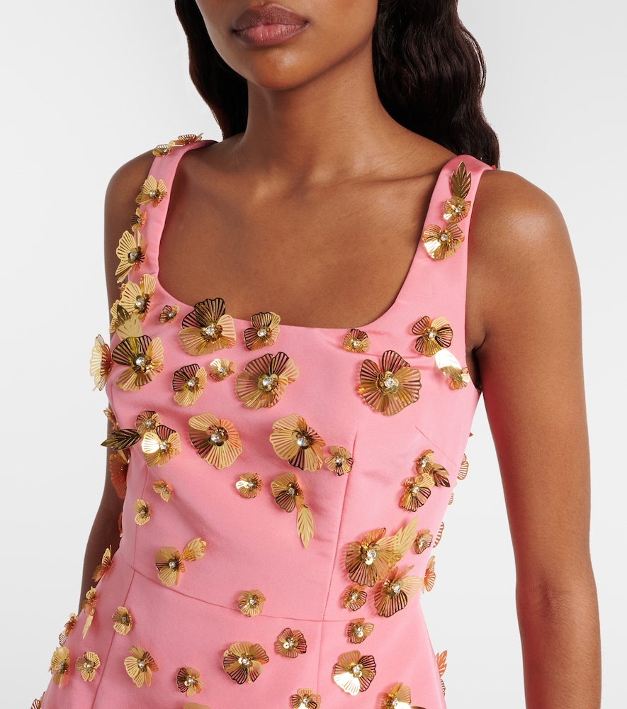 Floral-Appliqué Silk Faille Minidress