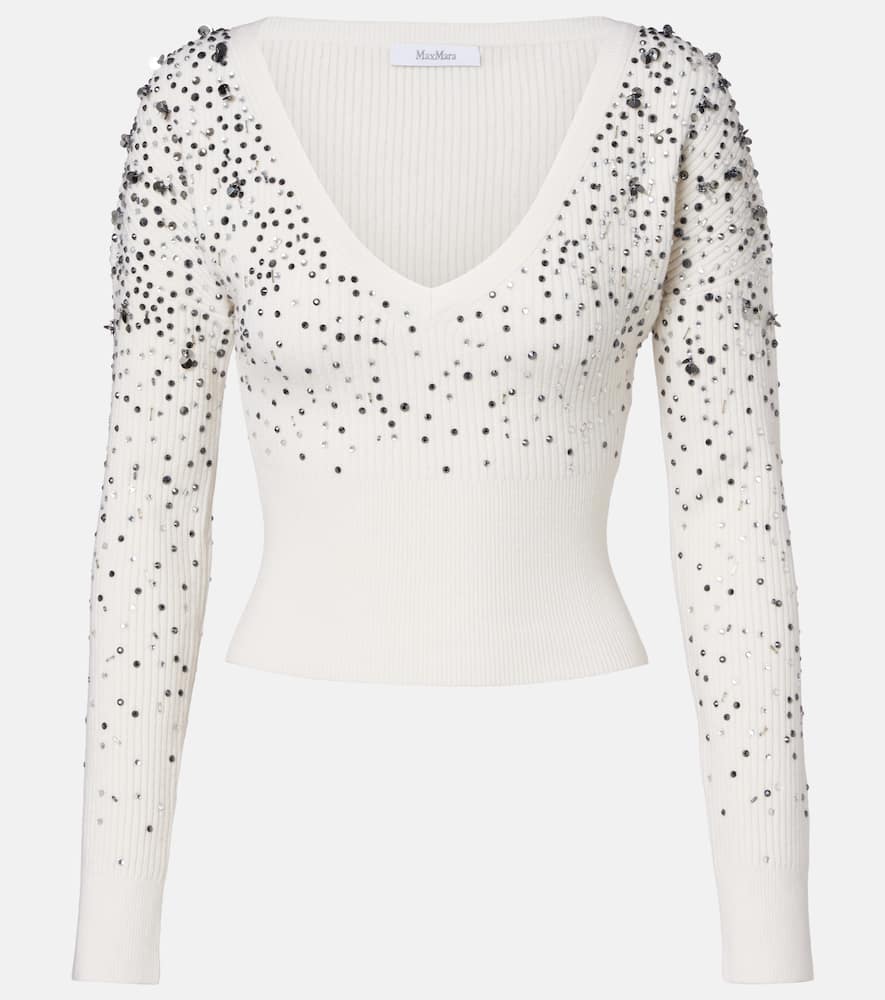 Max Mara Gang Embellished Wool-blend Sweater In White