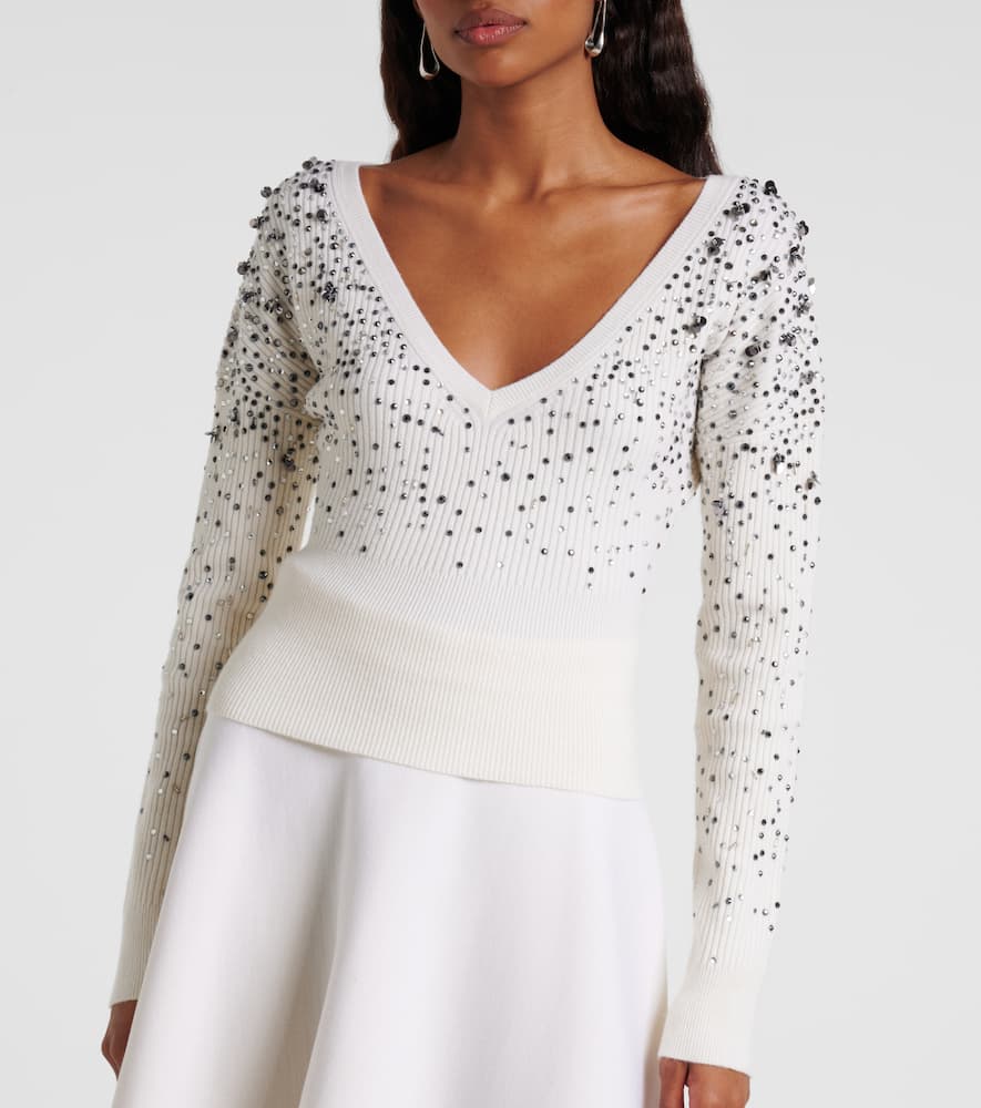 Max Mara Gang Embellished Wool-blend Sweater In White
