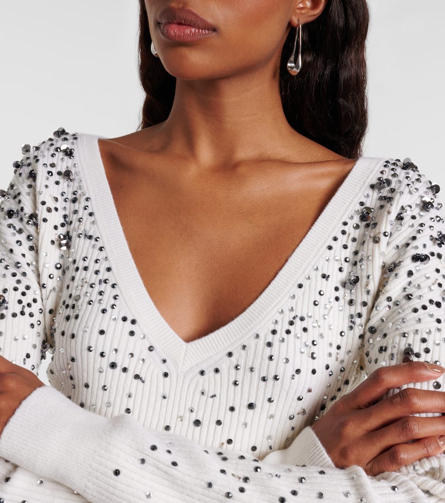 Max Mara Gang Embellished Wool-blend Sweater In White