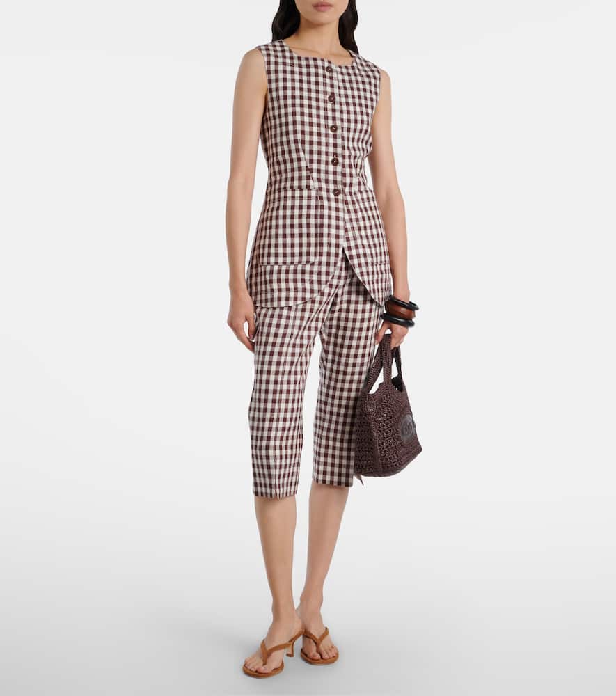 Posse Sadie Gingham Linen Capri Pants In Brown