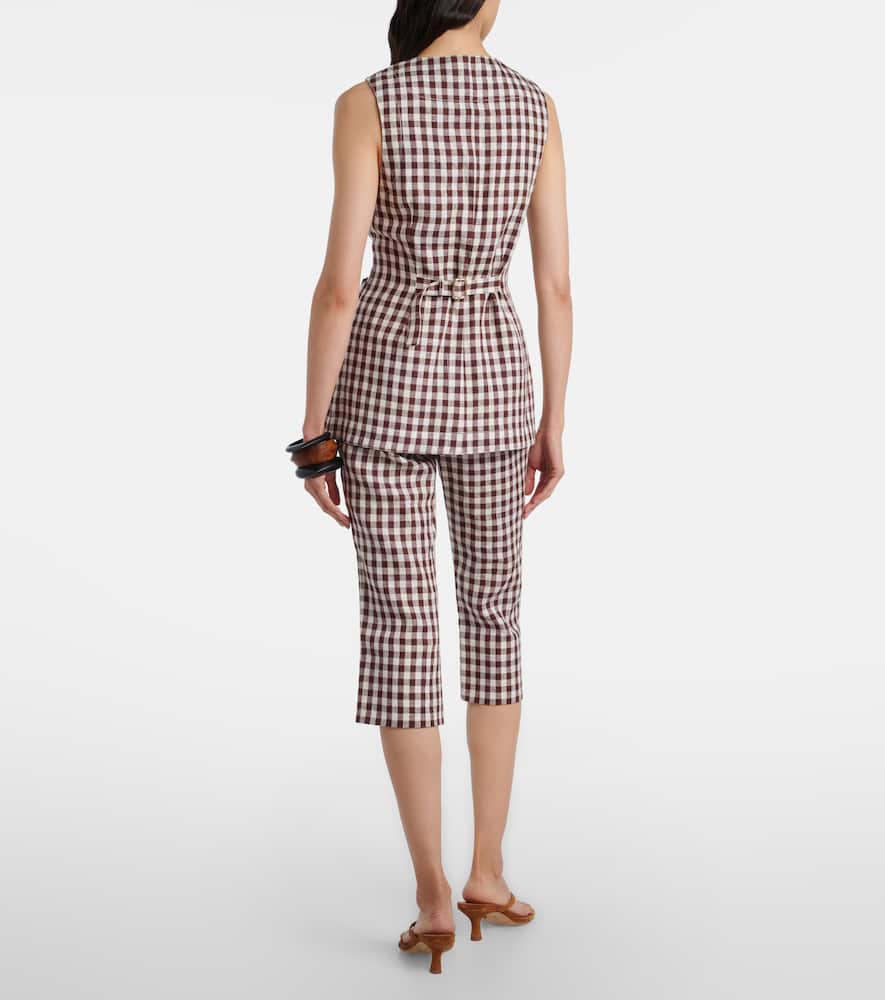 Posse Sadie Gingham Linen Capri Pants In Brown