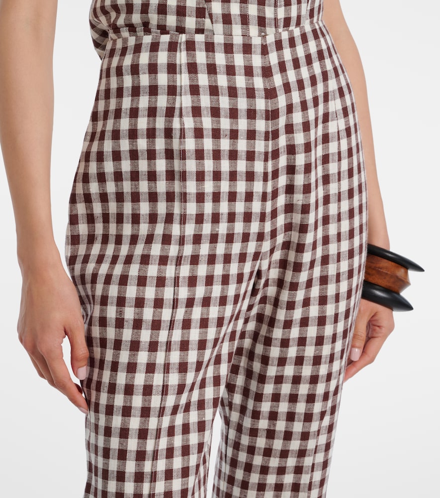 Posse Sadie Gingham Linen Capri Pants In Brown