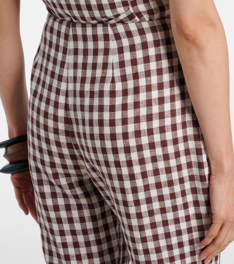Posse Sadie Gingham Linen Capri Pants In Brown