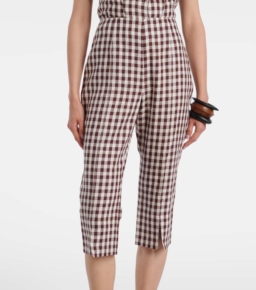 Posse Sadie Gingham Linen Capri Pants In Brown