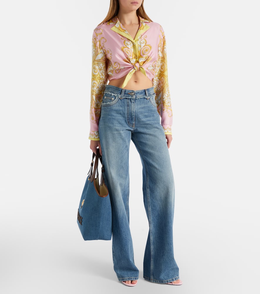 Versace La Medusa Denim Tote Bag In Blue