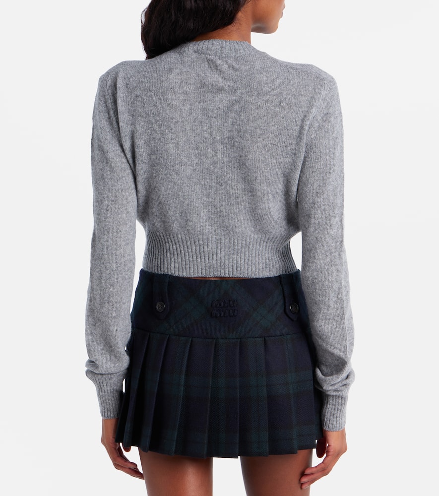 Miu Miu Logo Cropped Wool And Cashmere Sweater In Gray
