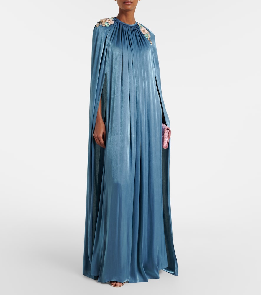 Costarellos Embellished pleated caped bustier gown
