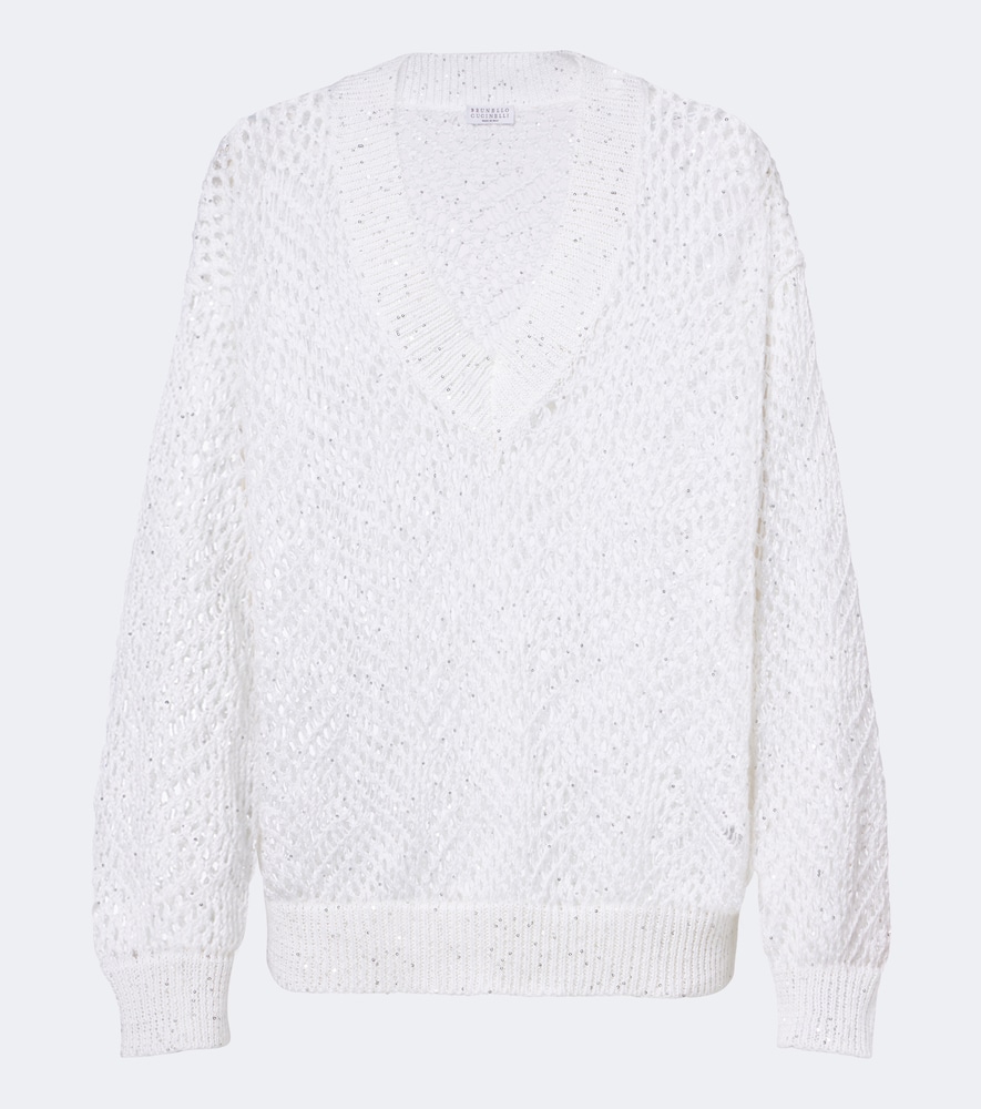 Pullover aus Leinen mit Pailletten