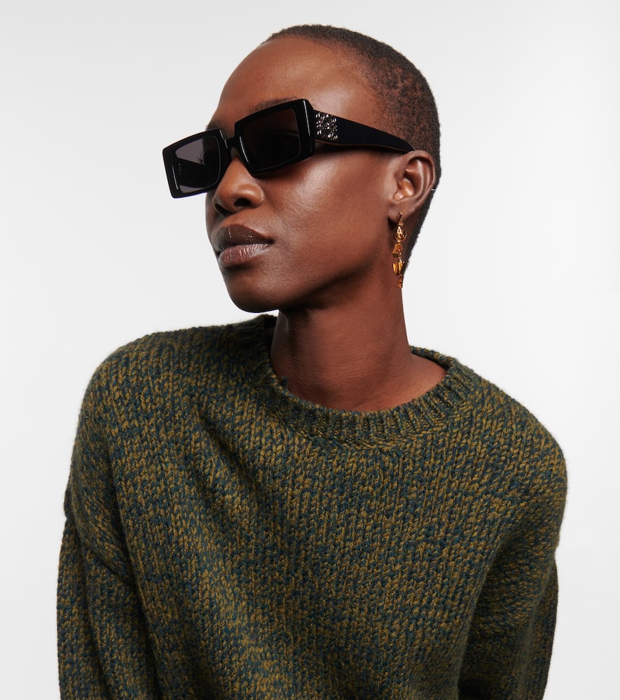 Shop Loewe Anagram Square Sunglasses In Shiny Black