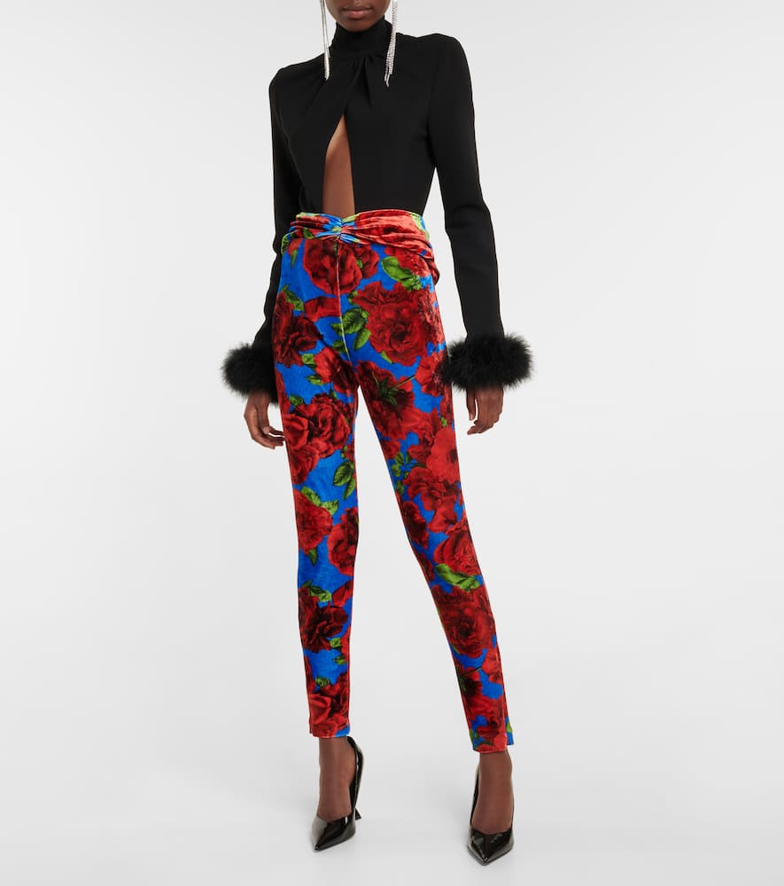 Shop Magda Butrym Floral Velvet Leggings In Blue Print