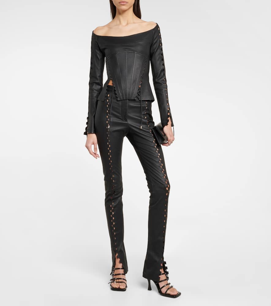 Shop Dion Lee Hinge-seam Leather Pants In Black