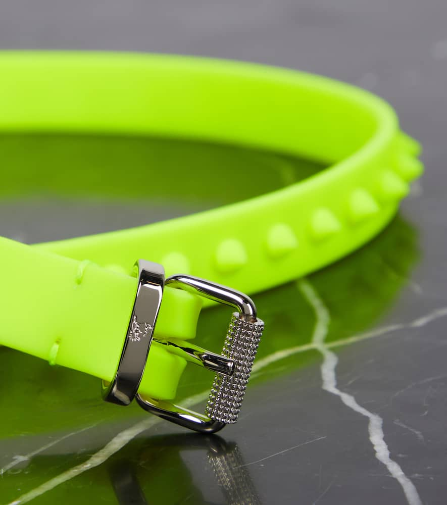 Shop Christian Louboutin Loubispikes Rubber Belt In Fluo Yellow