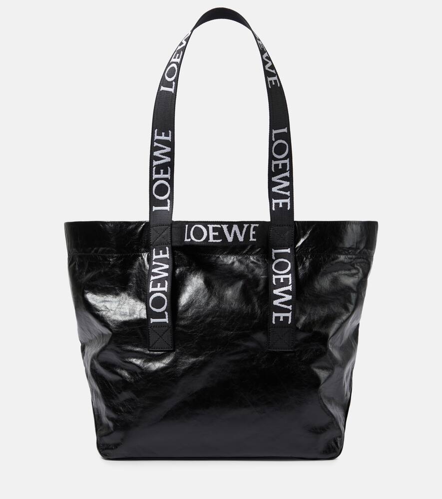 Loewe Fold Shopper Leather Tote Bag In Black